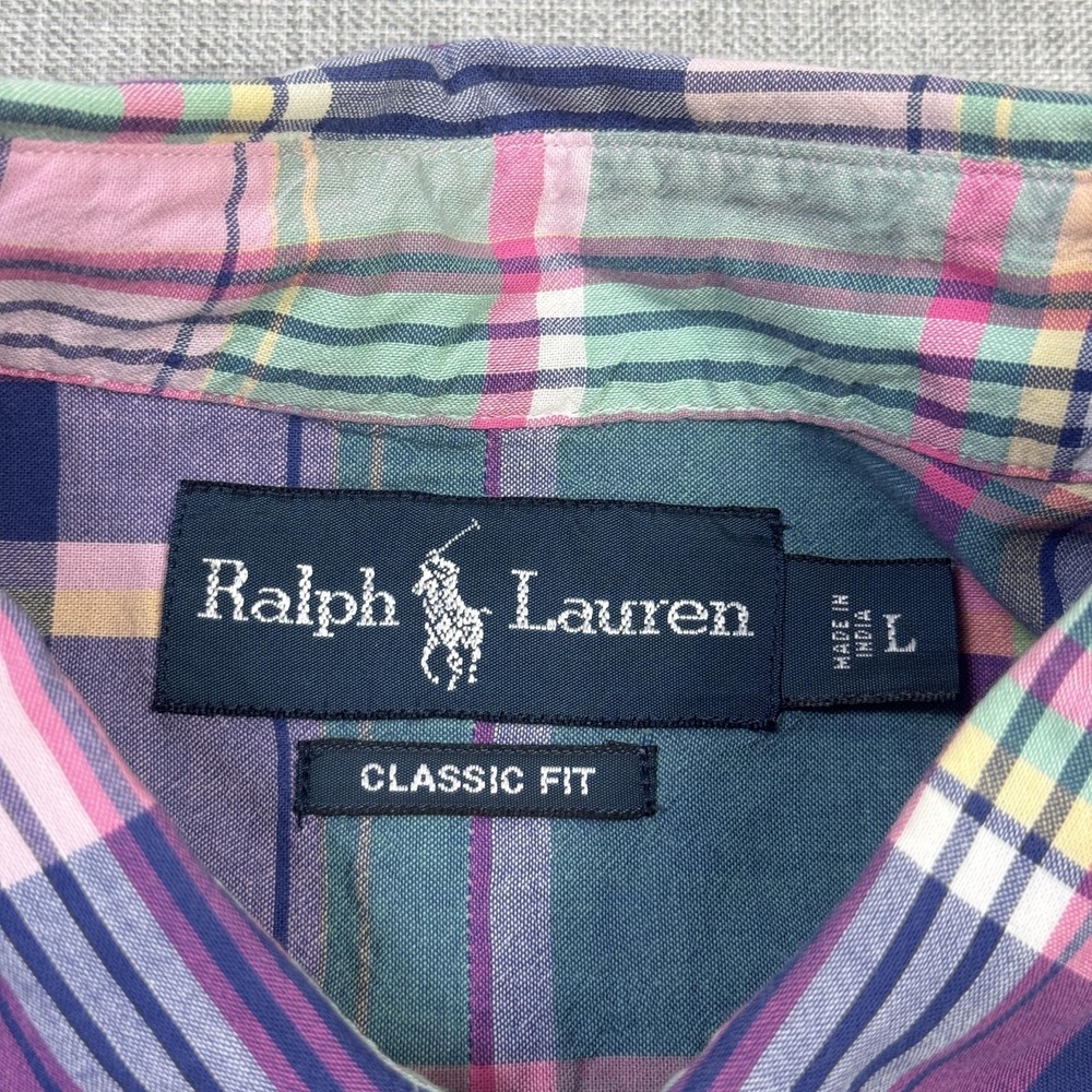 Ralph Lauren Madras Plaid  Short Sleeve Button-Down Shirt Mens Large Multicolor - Picture 2 of 9